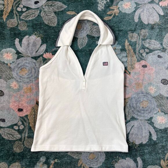 Vintage Polo Jeans Co. Ralph Lauren Top Womens White Halter Collared Crop Tennis - Picture 1 of 8